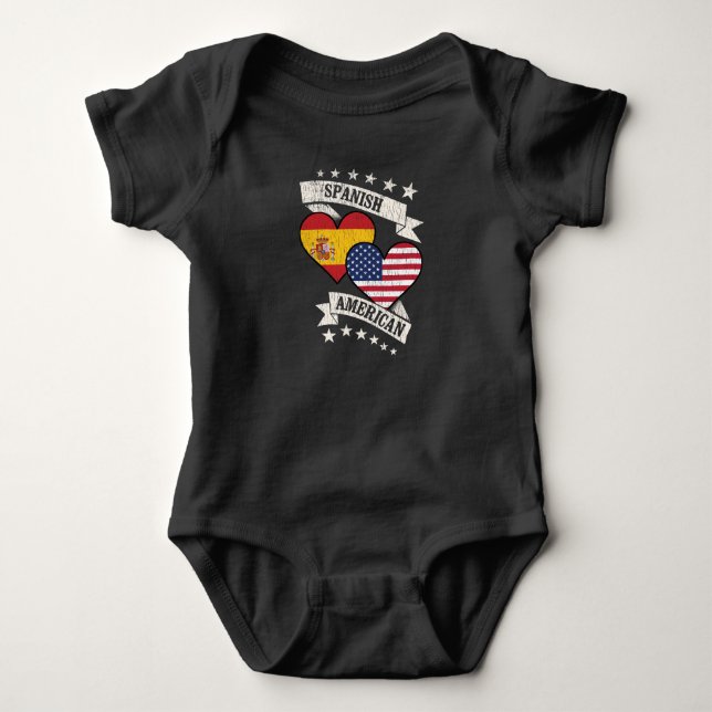 American Heart Flags Spanien Amerika Baby Strampler (Vorderseite)