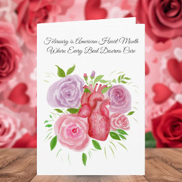 American Heart Month Heart Surrounded by Roses Karte