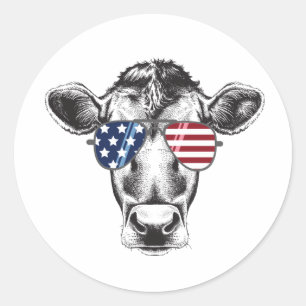 American Hipster Cow Runder Aufkleber