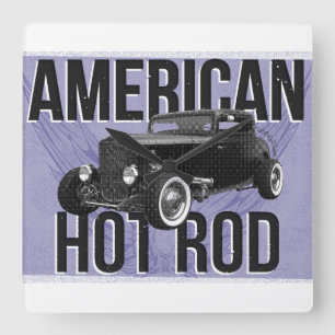 American Hot Rod. Blue version wall clock Quadratische Wanduhr