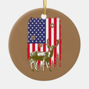 American Hunter Hunting USA Flag Patriotic Deer Keramik Ornament