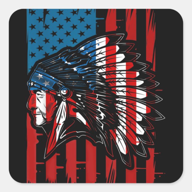American Indian Roots US Flag Indigenous Native Am Quadratischer Aufkleber (Vorderseite)