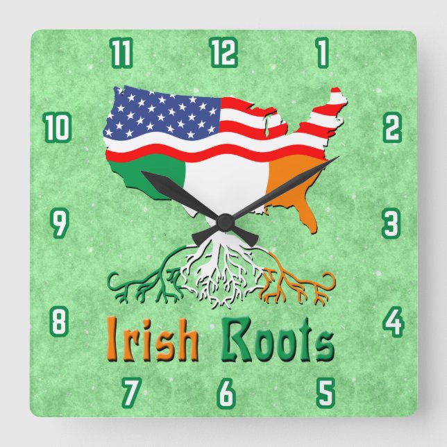 American Irish Roots Square Wall Clock Quadratische Wanduhr (Vorderseite)