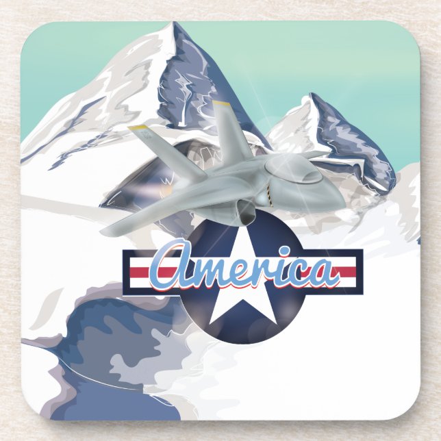 American Jet Flugzeug fliegt über Felsgebirge Untersetzer (Vorderseite)