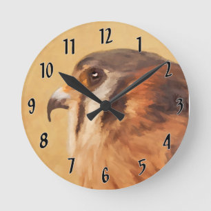 American Kestrel Painting - Original Bird Art Runde Wanduhr