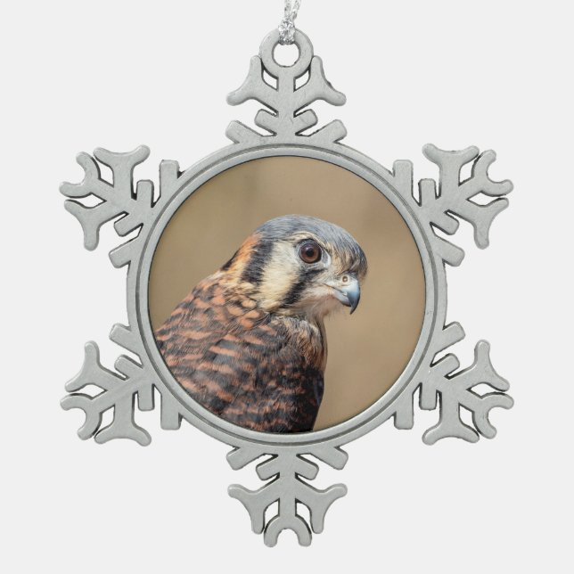 American Kestrel Schneeflocken Zinn-Ornament (Vorderseite)