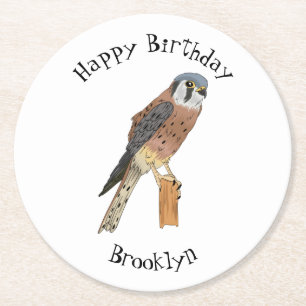 American Kestrel Vogelillustrierung Runder Pappuntersetzer