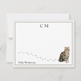 American Kurz Hair Brown Tabby Cat Monogram Name Mitteilungskarte