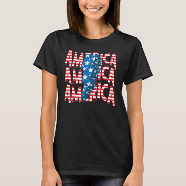 American Lightning Bolt USA Flag 4th Of July Indep T-Shirt (Vorderseite)