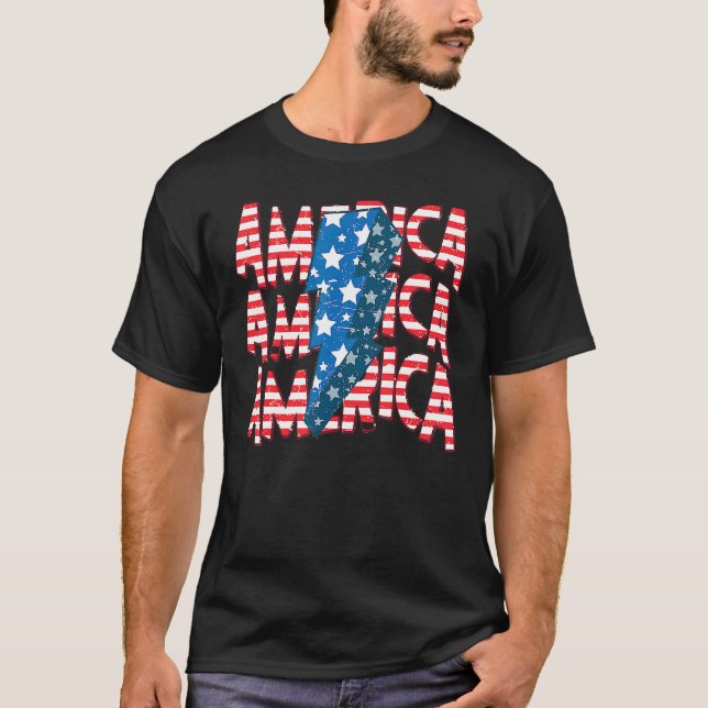 American Lightning Bolt USA Flag 4th Of July Indep T-Shirt (Vorderseite)