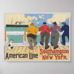 American Line. New York Vintage Poster 1910