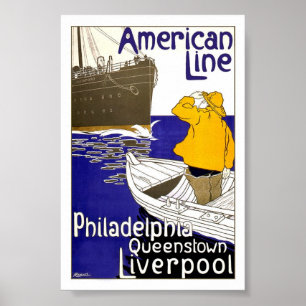 AMERICAN LINE - Vintage Reiseplakat Poster