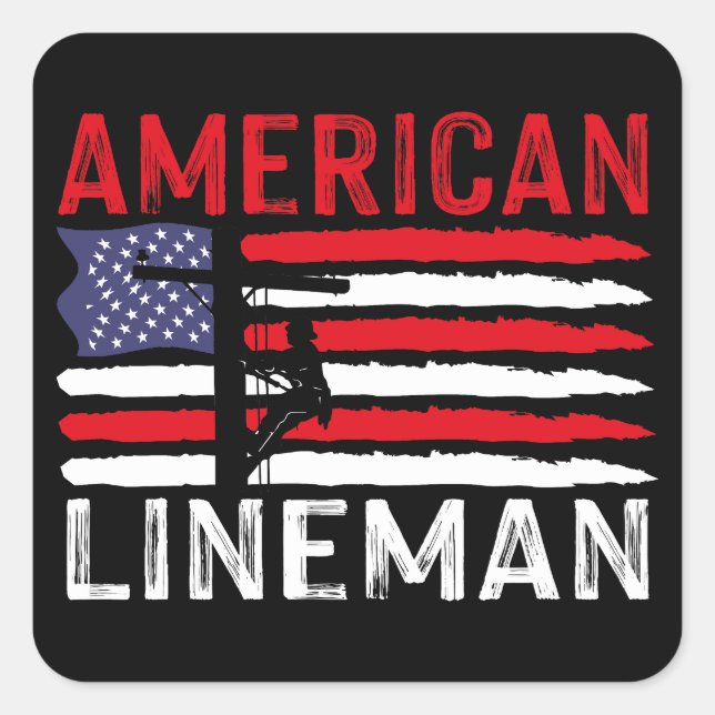 American Lineman Electric Cable Patriotic USA Flag Quadratischer Aufkleber (Vorderseite)