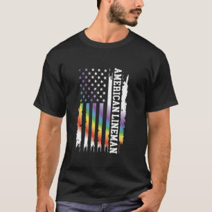 American Lineman United Staaten Distressed Rainbow T-Shirt