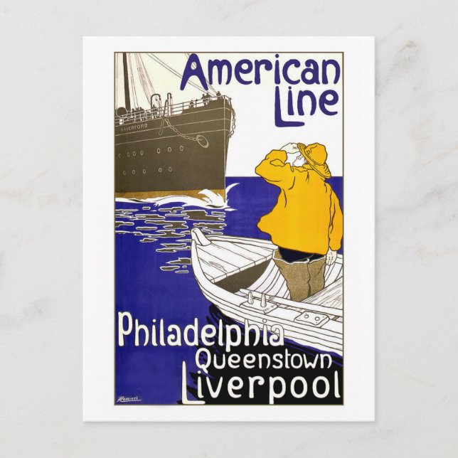 AMERICAN LINIE - Vintage Travel Poster Design Postkarte (Vorderseite)