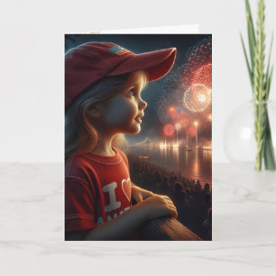 American Little Girl Watching Fireworks Karte