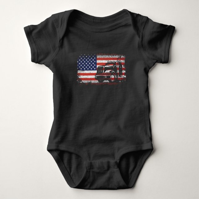 American Lkw Driver US Flag 4. Juli Trucker Baby Strampler (Vorderseite)