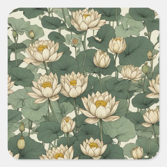 American Lotus Blume Muster Quadratischer Aufkleber (Vorderseite)