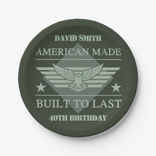 American Made 40. Geburtstag Pappteller (Vorderseite)