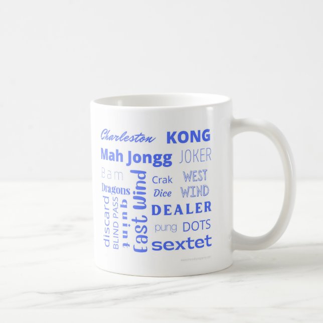 American Mah Jongg Cup mit blauen Worten Kaffeetasse (Rechts)