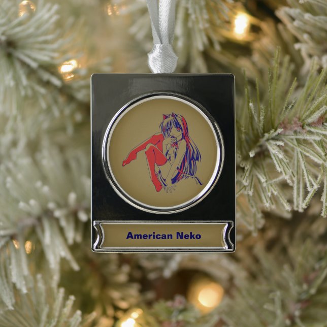 American Manga Neko Catgirl Kawaii Anime Banner-Ornament Silber (Baum)