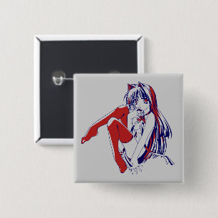 American Manga Neko Catgirl Kawaii Anime Button