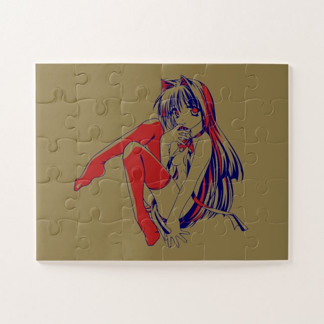 American Manga Neko Catgirl Kawaii Anime Puzzle (Horizontal)