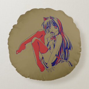 American Manga Neko Catgirl Kawaii Anime Rundes Kissen