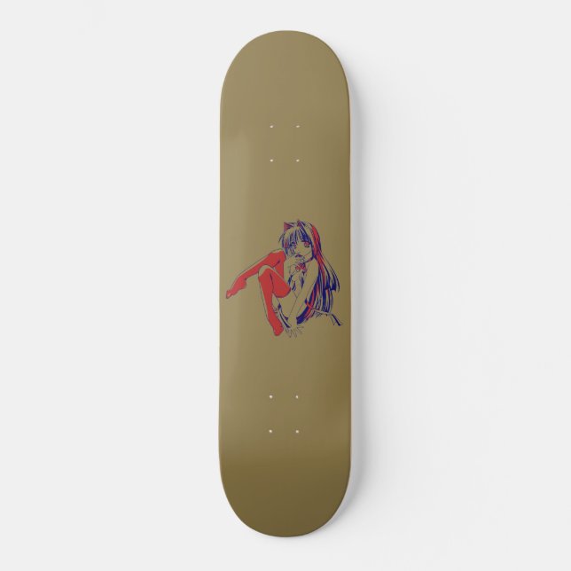 American Manga Neko Catgirl Kawaii Anime Skateboard (Vorderseite)