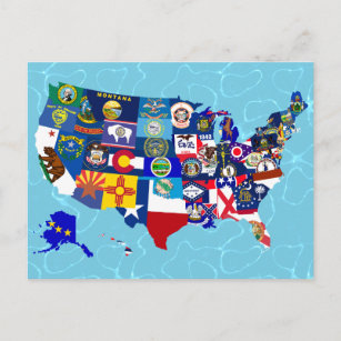 American Map State Flags Mosaik Postkarte
