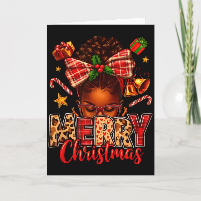 American Melanin Afro Sleigh Queen Christmas Afric Karte (Vorderseite)