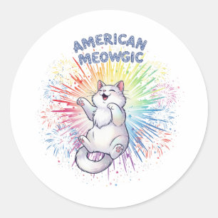 American Meowgic - Funkelnd Kat- und Regenbogenfeu Runder Aufkleber