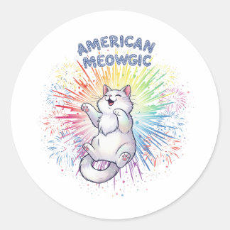American Meowgic - Funkelnd Kat- und Regenbogenfeu Runder Aufkleber