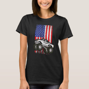 American Monster Truck Crushing Car USA Flag Patri T-Shirt