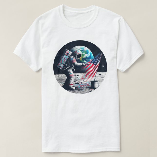 American Moon Landing Astronaut Art T-Shirt (Design vorne)