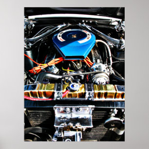 American Muscle Car Motor Poster