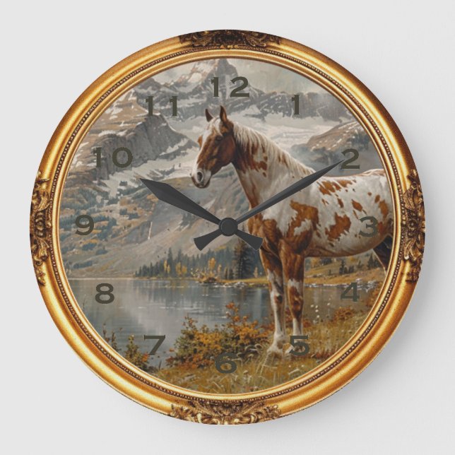 American Mustang Wild Horse Western Wall Clock Große Wanduhr (Vorderseite)