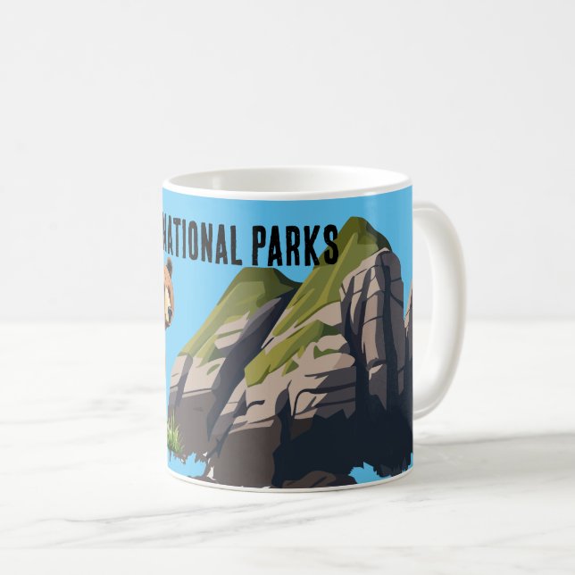 American National Park Brown Bear Pine Tree Kaffeetasse (VorderseiteRechts)