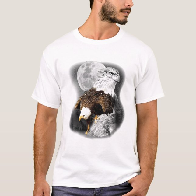 American Nature Eagle Artwork Moon Sketch Wildlife T-Shirt (Vorderseite)