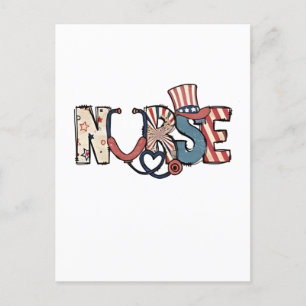American Nurse 4. Juli Patriotic USA Flag Nurs Feiertagspostkarte