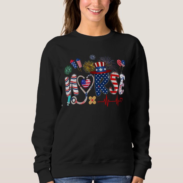 American Nurse 4th of July Nurse Stethoscope Heart Sweatshirt (Vorderseite)