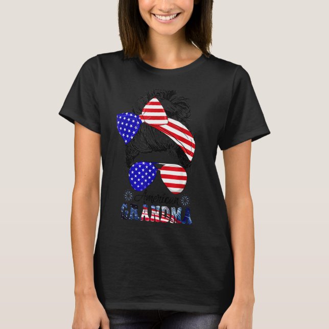 American Oma Messy Bun Matching Family T-Shirt (Vorderseite)
