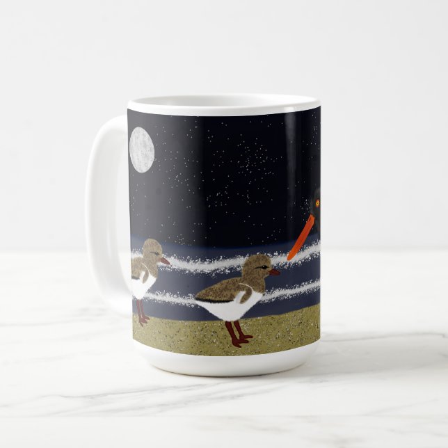 American Oystercatcher mit Küken nachts Kaffeetasse (Vorderseite Links)