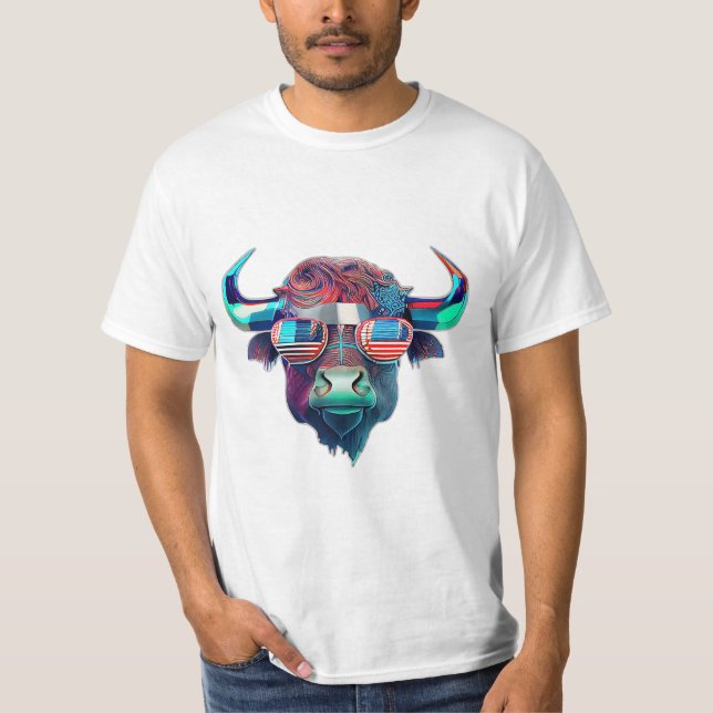 American Patriot Bull Cow Buffalo T-Shirt (Vorderseite)
