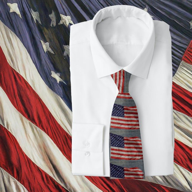 American Patriot Red White Stars Stripes Flag Krawatte (Tie on Shirt)