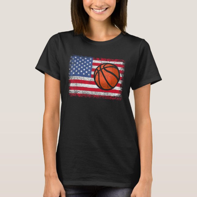 American Patriotic Basketball 4th Of July US Flag  T-Shirt (Vorderseite)