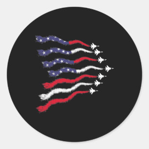 American Patriotic Fighter Jets Usa Flag Wave 4t Runder Aufkleber