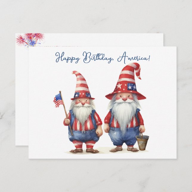 American Patriotic Gnomes Feiertagspostkarte (Vorne/Hinten)