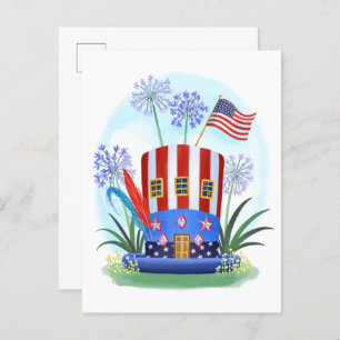American Patriotic Hat House Postcard Postkarte