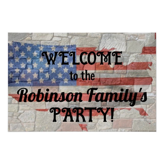 American Patriotic Map Flag Wall Calligraphy Text Poster (Vorderseite)